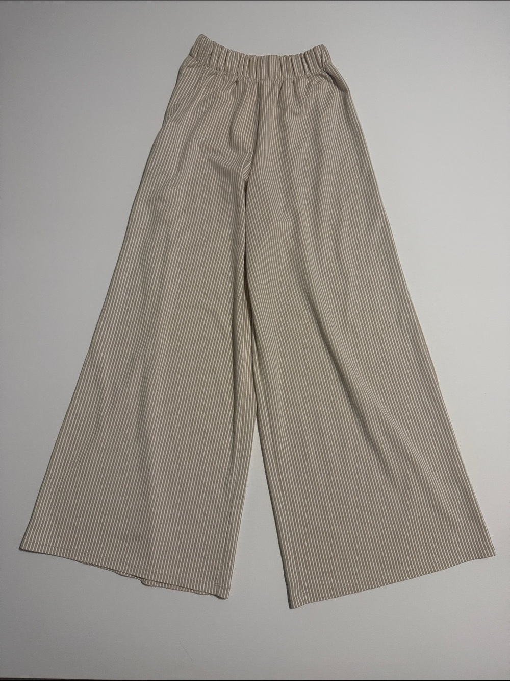 Zara Beige and White Pinstripe Wide-Leg Pants